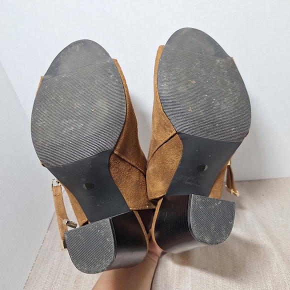 A.N.A Tan Faux Suede Open Toe Side Zip Block Heel Sandals "ANA JACO" 7 1/2M - Picture 12 of 16